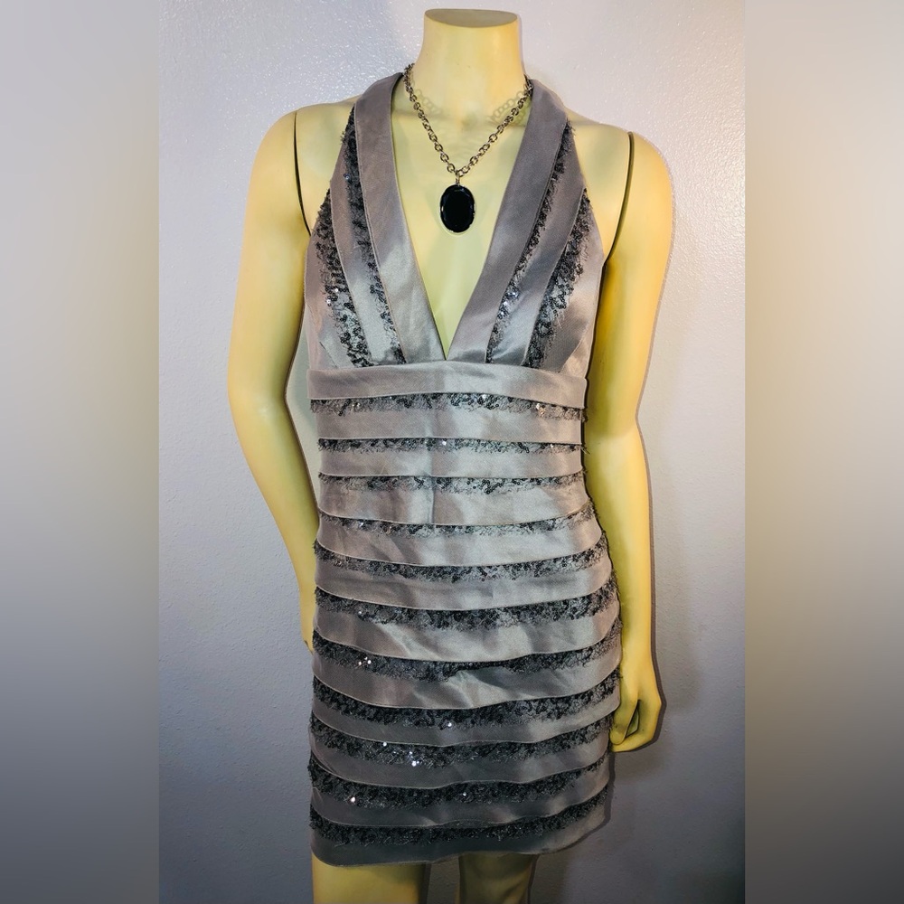 BCBGMaxAzria Silver Metallic Knit Tee